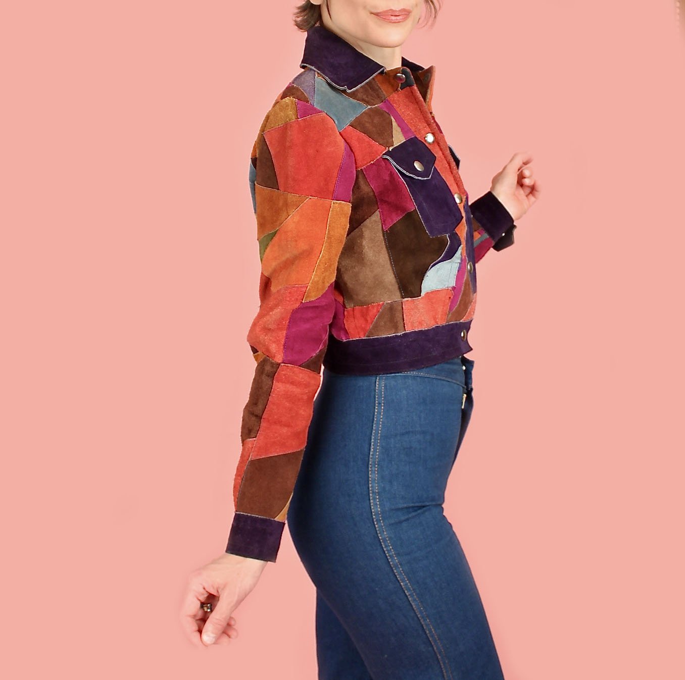 Rare ViNtAgE 1960's/70's Cropped Suede Color Block Jacket
